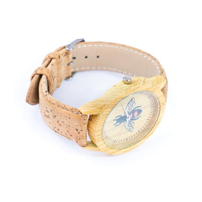 Women's Fashion Watch with Bee Motif Dial and Natural Cork Strap WA-455