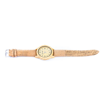 Unisex stylish cork watch with Roman numerals and warm wood grain dial WA-456