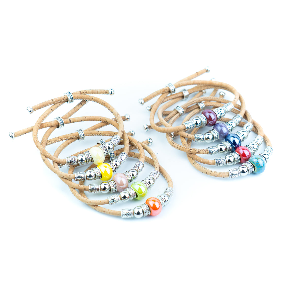 Portuguese Handmade Natural Cork Bracelet with Colorful Beads .BRW-024-MIX-10