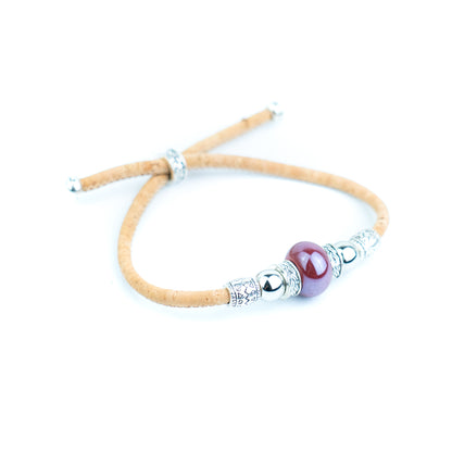 Portuguese Handmade Natural Cork Bracelet with Colorful Beads .BRW-024-MIX-10
