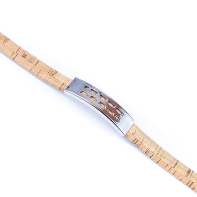 Handmade Unisex Bracelet – 10mm Flat natural Cork Cord with Stainless Steel Hardware DBR-054-MIX-4