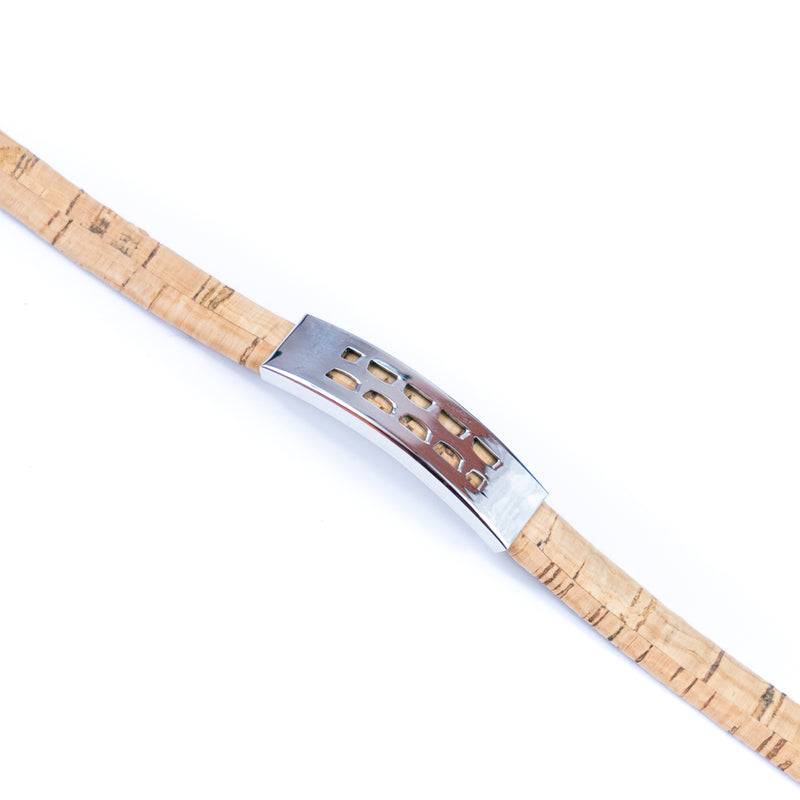 Handmade Unisex Bracelet – 10mm Flat natural Cork Cord with Stainless Steel Hardware DBR-054-MIX-4