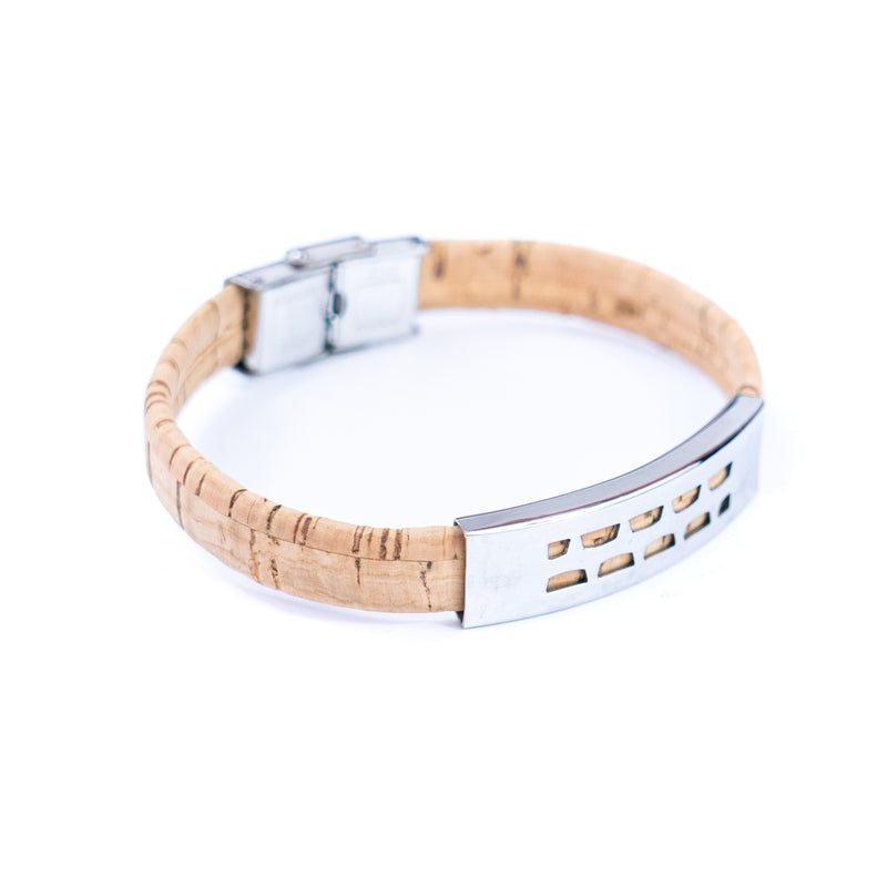 Handmade Unisex Bracelet – 10mm Flat natural Cork Cord with Stainless Steel Hardware DBR-054-MIX-4