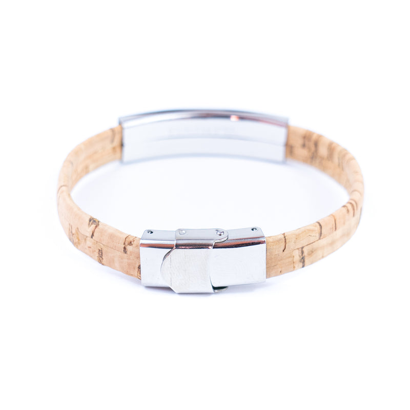 Handmade Unisex Bracelet – 10mm Flat natural Cork Cord with Stainless Steel Hardware DBR-054-MIX-4