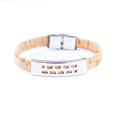 Handmade Unisex Bracelet – 10mm Flat natural Cork Cord with Stainless Steel Hardware DBR-054-MIX-4
