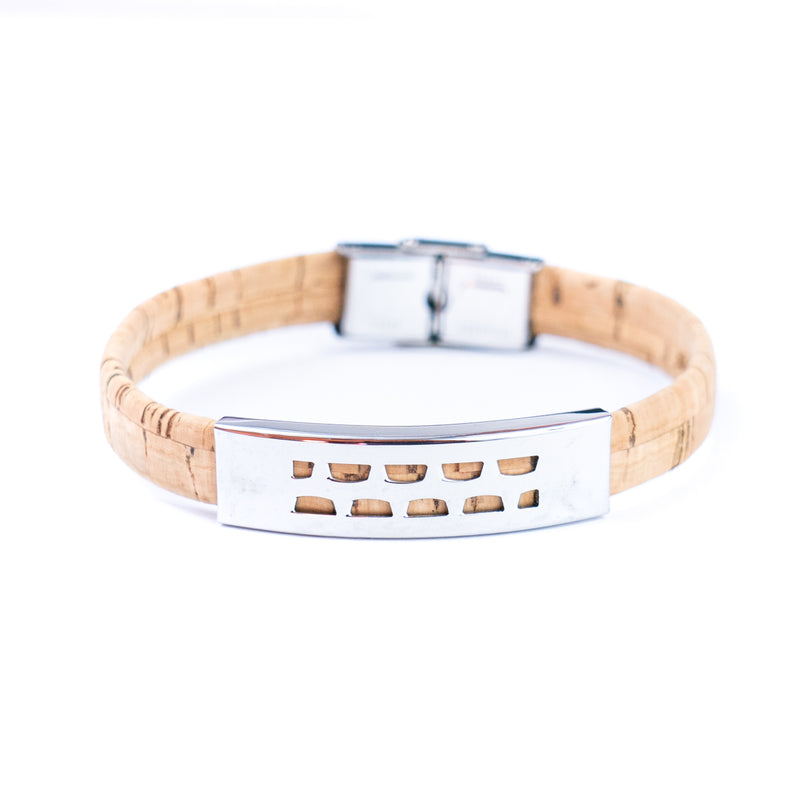 Handmade Unisex Bracelet – 10mm Flat natural Cork Cord with Stainless Steel Hardware DBR-054-MIX-4