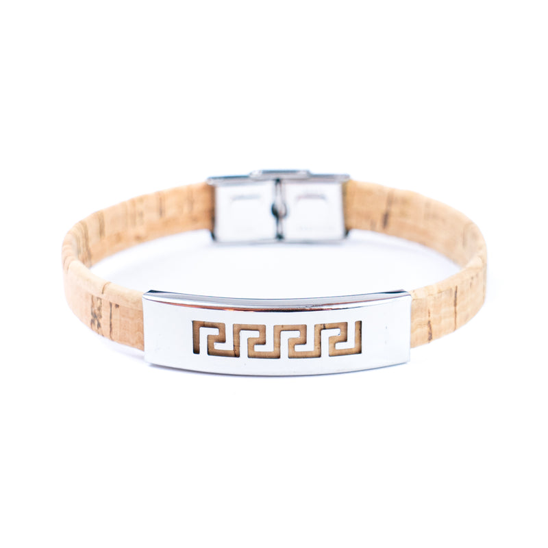 Handmade Unisex Bracelet – 10mm Flat natural Cork Cord with Stainless Steel Hardware DBR-054-MIX-4