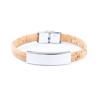 Handmade Unisex Bracelet – 10mm Flat natural Cork Cord with Stainless Steel Hardware DBR-054-MIX-4