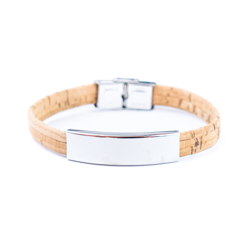 Handmade Unisex Bracelet – 10mm Flat natural Cork Cord with Stainless Steel Hardware DBR-054-MIX-4