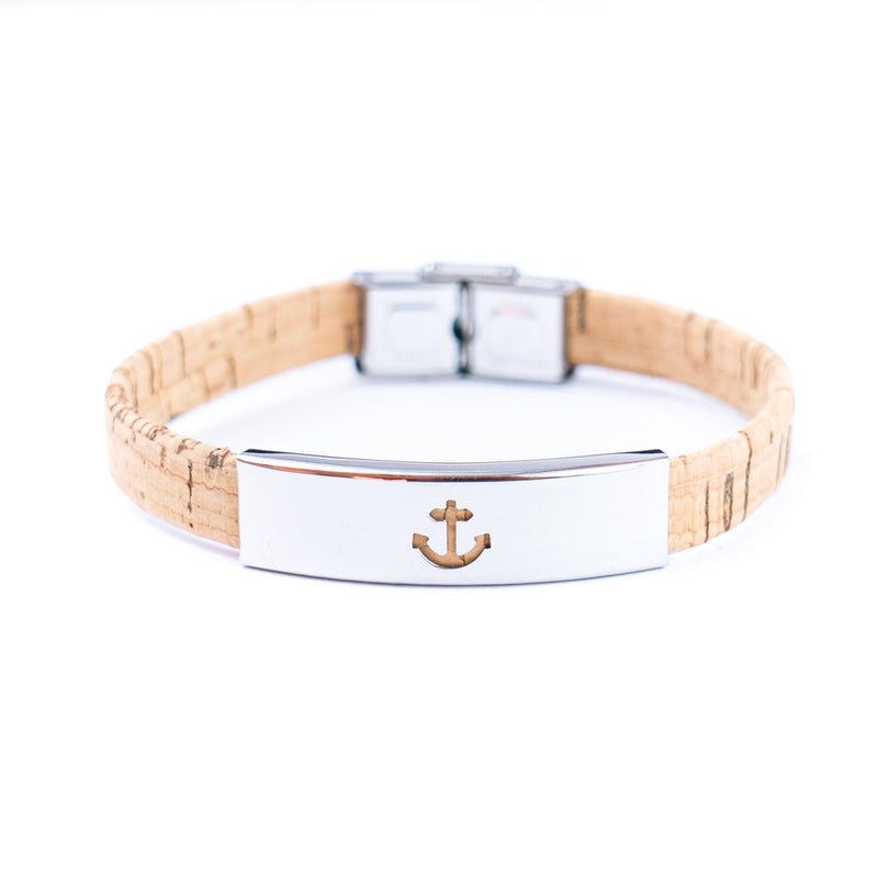 Handmade Unisex Bracelet – 10mm Flat natural Cork Cord with Stainless Steel Hardware DBR-054-MIX-4