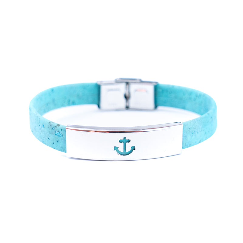 Handmade Unisex Bracelet – 10mm Flat Colored Cork Cord with Stainless Steel Hardware DBR-055-MIX-5