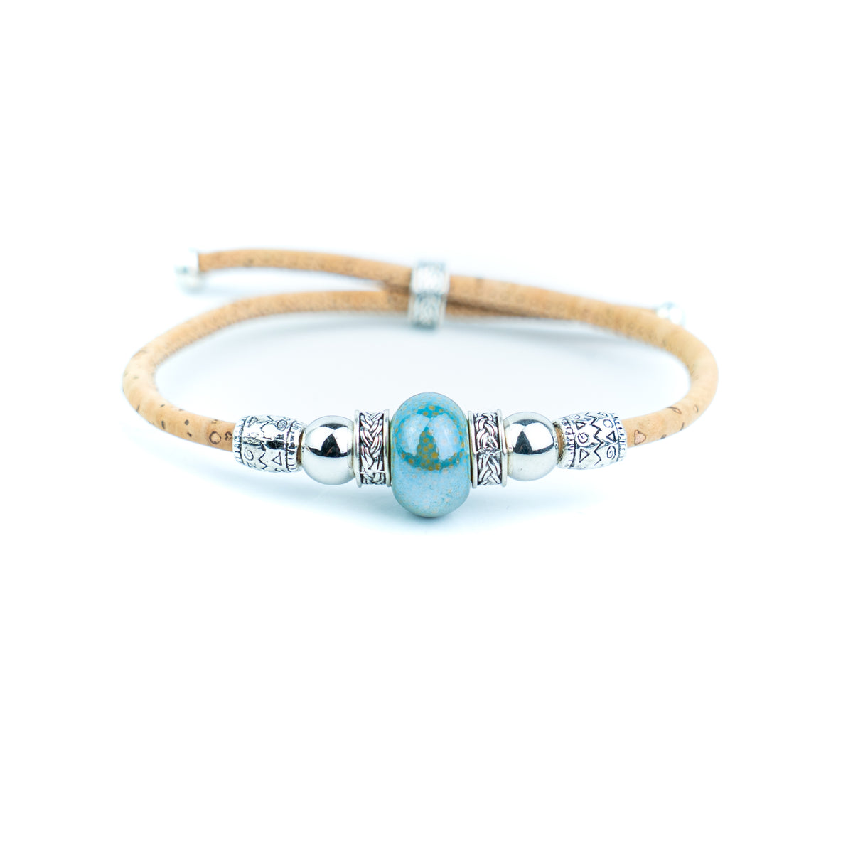 Portuguese Handmade Natural Cork Bracelet with Colorful Beads .BRW-024-MIX-10