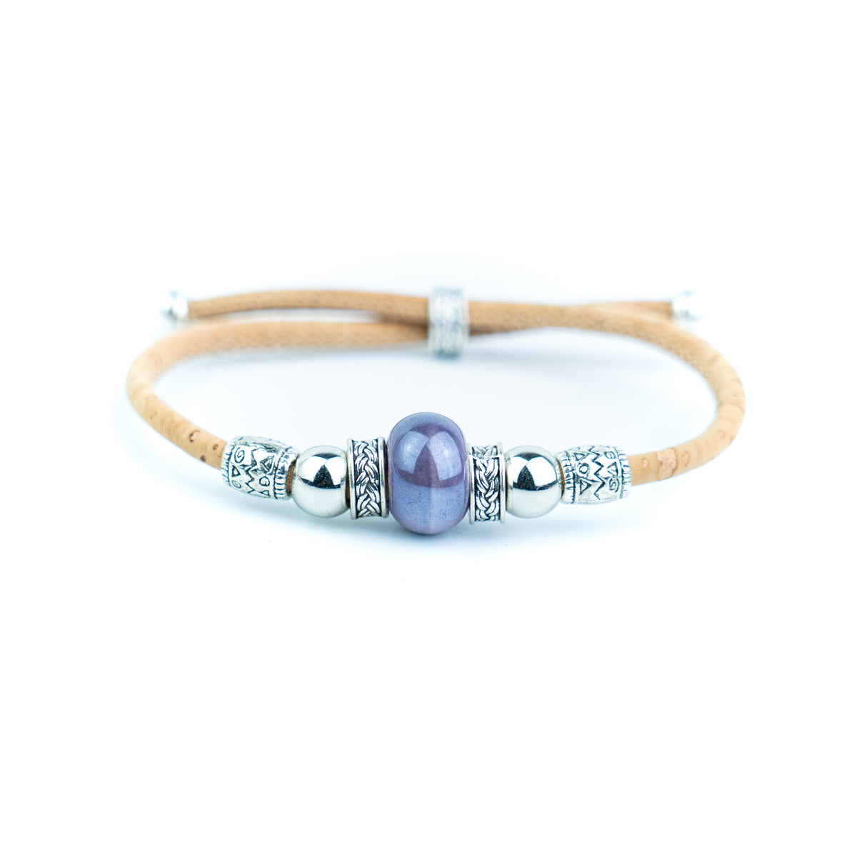 Portuguese Handmade Natural Cork Bracelet with Colorful Beads .BRW-024-MIX-10