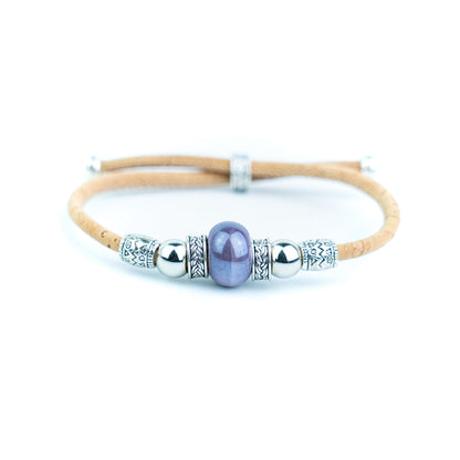 Portuguese Handmade Natural Cork Bracelet with Colorful Beads .BRW-024-MIX-10