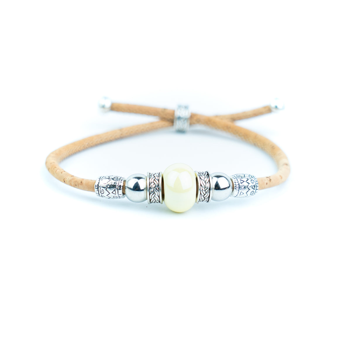 Portuguese Handmade Natural Cork Bracelet with Colorful Beads .BRW-024-MIX-10