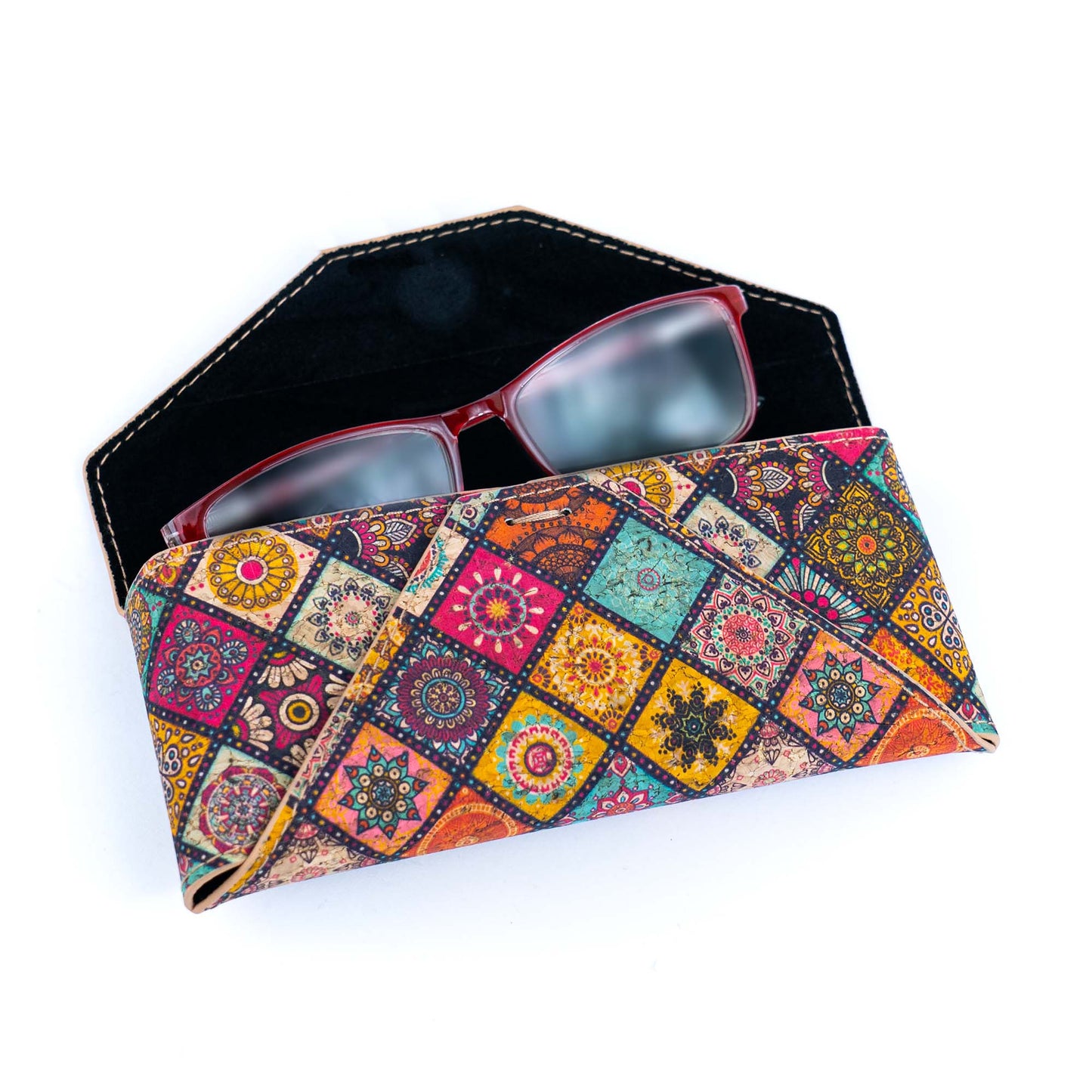 Geometric Printed Cork Foldable Glasses Case L-1134-MIX-10（10units）