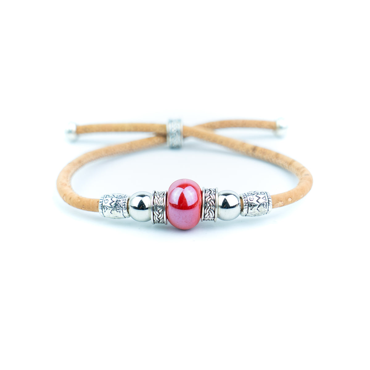 Portuguese Handmade Natural Cork Bracelet with Colorful Beads .BRW-024-MIX-10