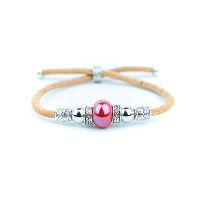 Portuguese Handmade Natural Cork Bracelet with Colorful Beads .BRW-024-MIX-10