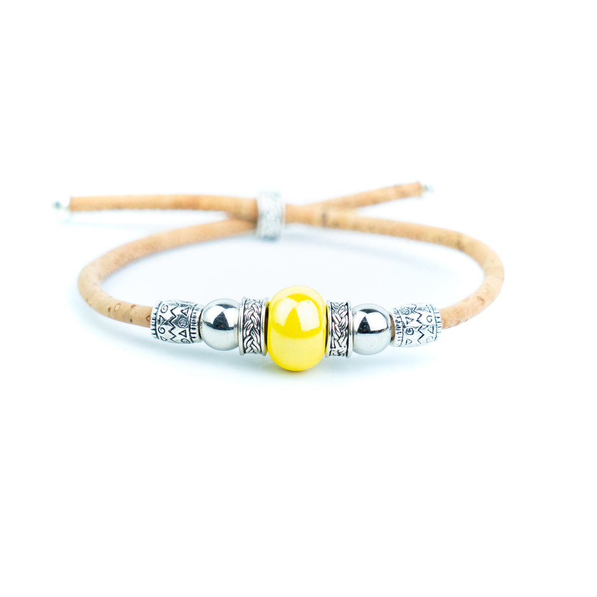 Portuguese Handmade Natural Cork Bracelet with Colorful Beads .BRW-024-MIX-10