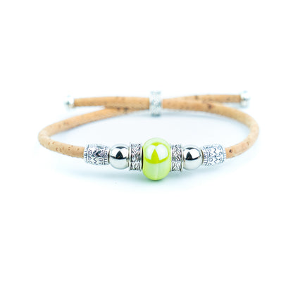 Portuguese Handmade Natural Cork Bracelet with Colorful Beads .BRW-024-MIX-10