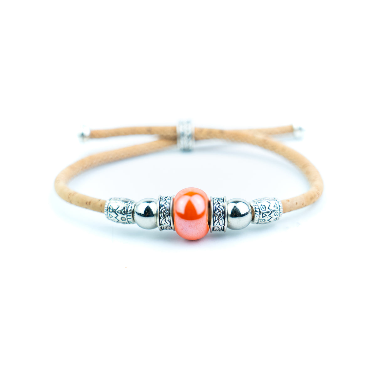 Portuguese Handmade Natural Cork Bracelet with Colorful Beads .BRW-024-MIX-10