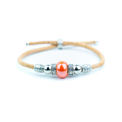 Portuguese Handmade Natural Cork Bracelet with Colorful Beads .BRW-024-MIX-10