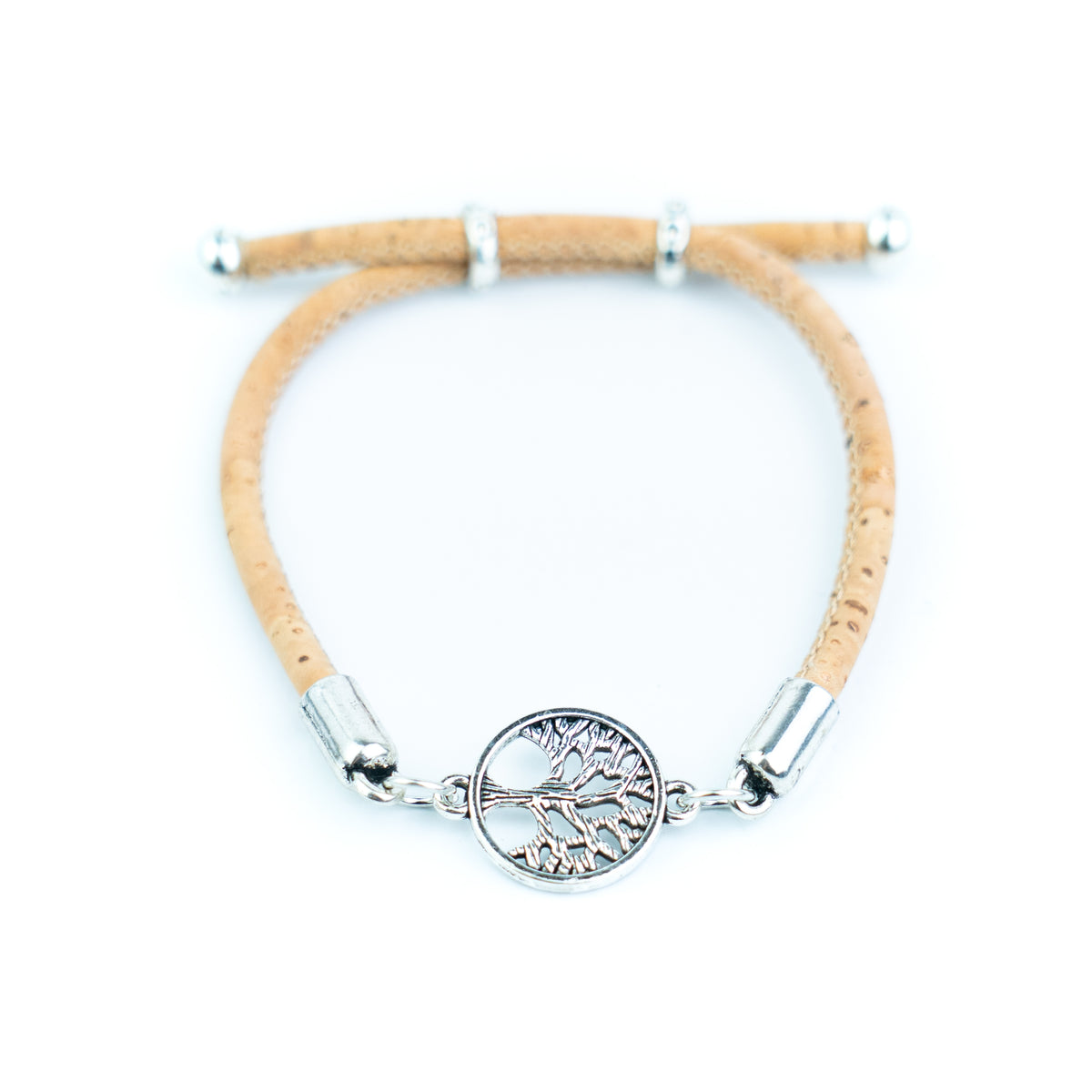 Handmade 3mm Cork Bracelet with Tree of Life – Mixed Colors, Pack of 10pcs-BR-221-MIX-10
