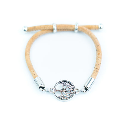 Handmade 3mm Cork Bracelet with Tree of Life – Mixed Colors, Pack of 10pcs-BR-221-MIX-10