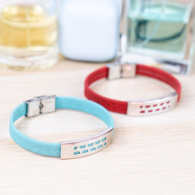 Handmade Unisex Bracelet – 10mm Flat Colored Cork Cord with Stainless Steel Hardware DBR-056-MIX-5