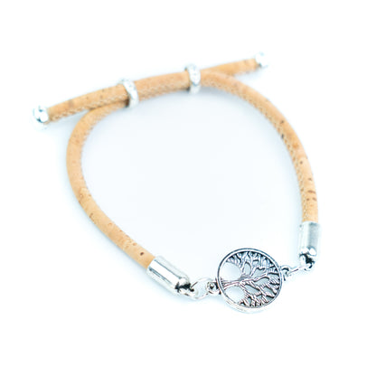 Handmade 3mm Cork Bracelet with Tree of Life – Mixed Colors, Pack of 10pcs-BR-221-MIX-10