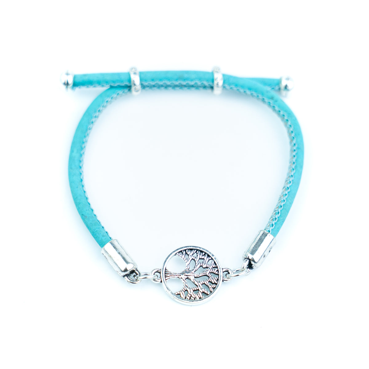 Handmade 3mm Cork Bracelet with Tree of Life – Mixed Colors, Pack of 10pcs-BR-221-MIX-10
