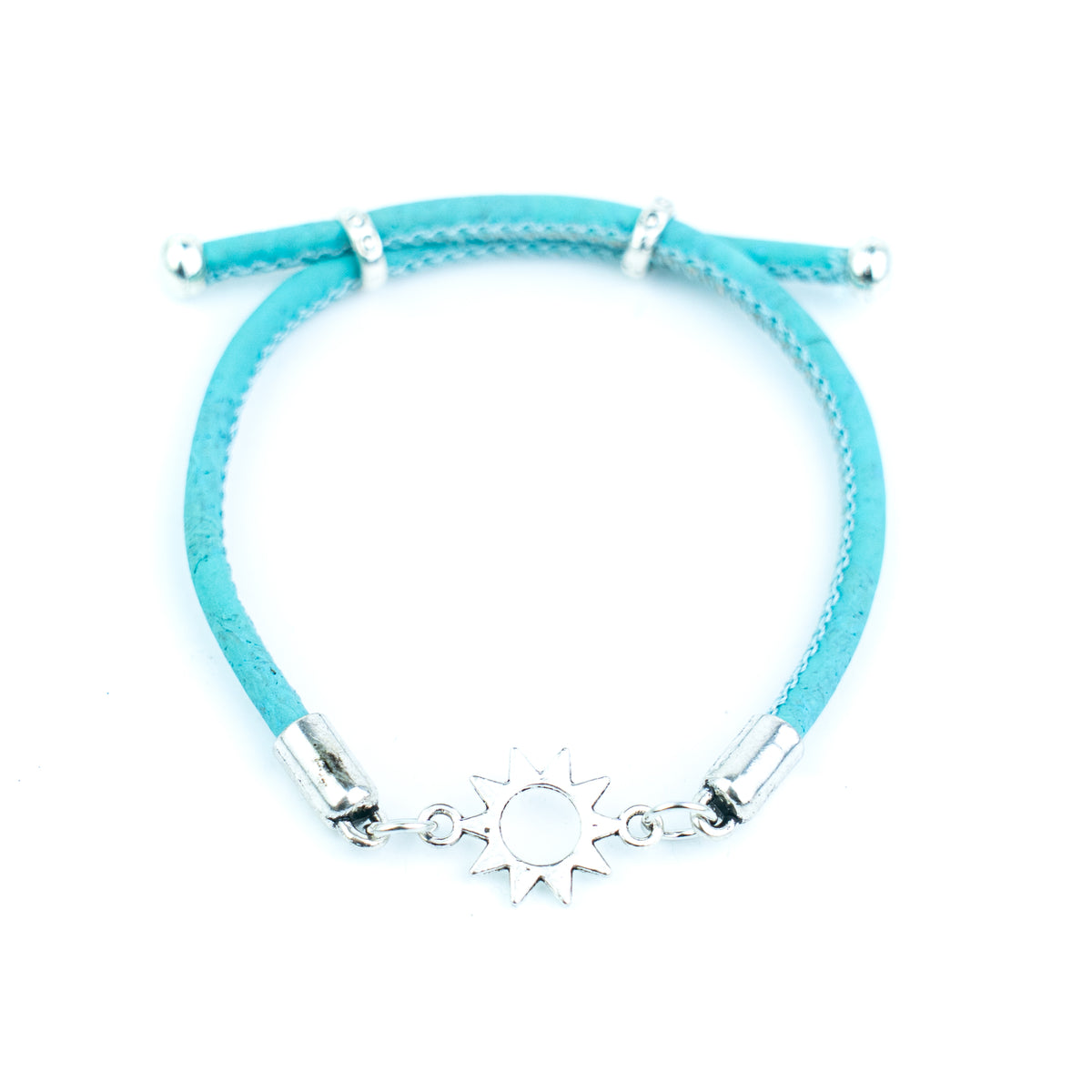 Handmade 3mm Cork Bracelet with sun – Mixed Colors, Pack of 10pcs-BR-301-MIX-10