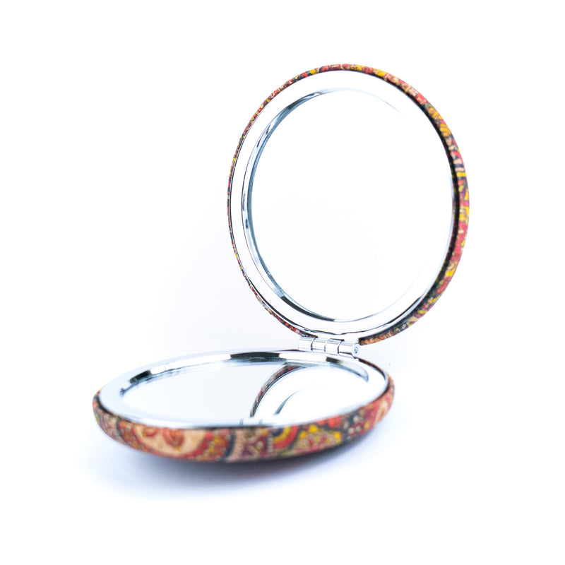 Round Cork Compact Mirror with Floral DesignL-1024A-MIX-10 (10units)