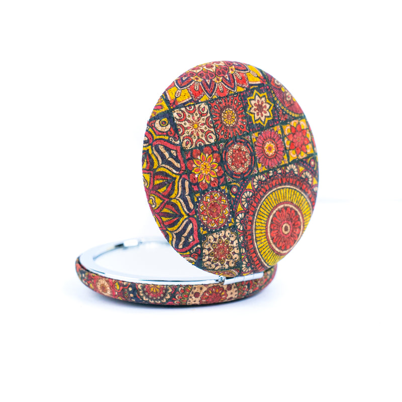 Round Cork Compact Mirror with Floral DesignL-1024A-MIX-10 (10units)