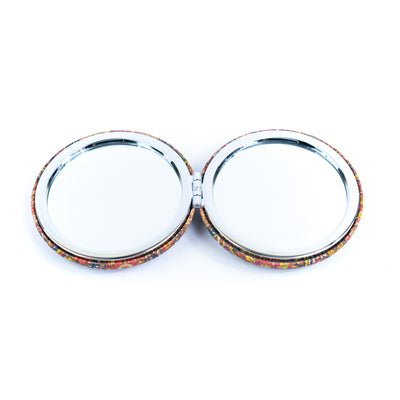 Round Cork Compact Mirror with Floral DesignL-1024A-MIX-10 (10units)