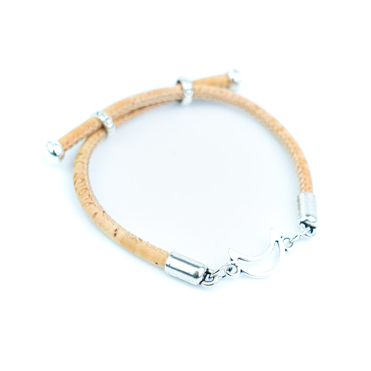 Portuguese Handmade 3mm Cork Bracelet with Moon Charm – Mixed Colors, Pack of 10pcs-BR-463-MIX-10