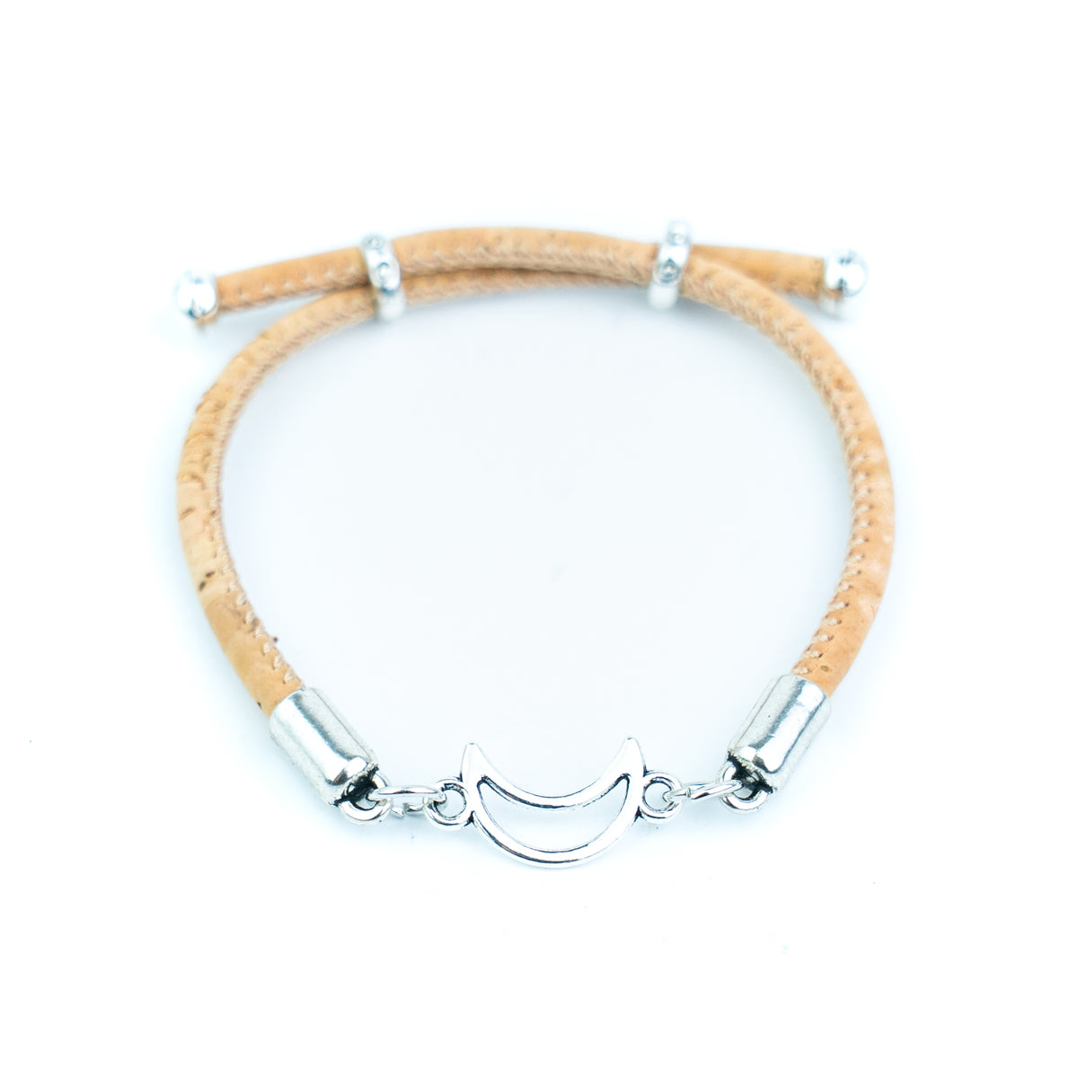 Portuguese Handmade 3mm Cork Bracelet with Moon Charm – Mixed Colors, Pack of 10pcs-BR-463-MIX-10
