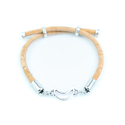 Portuguese Handmade 3mm Cork Bracelet with Moon Charm – Mixed Colors, Pack of 10pcs-BR-463-MIX-10