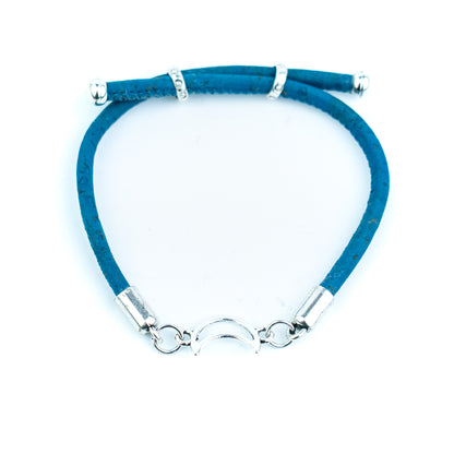 Portuguese Handmade 3mm Cork Bracelet with Moon Charm – Mixed Colors, Pack of 10pcs-BR-463-MIX-10