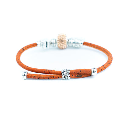 Portuguese Handmade Colored Cork Bracelet with Rhinestone Bead &amp; Four-Leaf Clover CharmsDBR-063-MIX-6