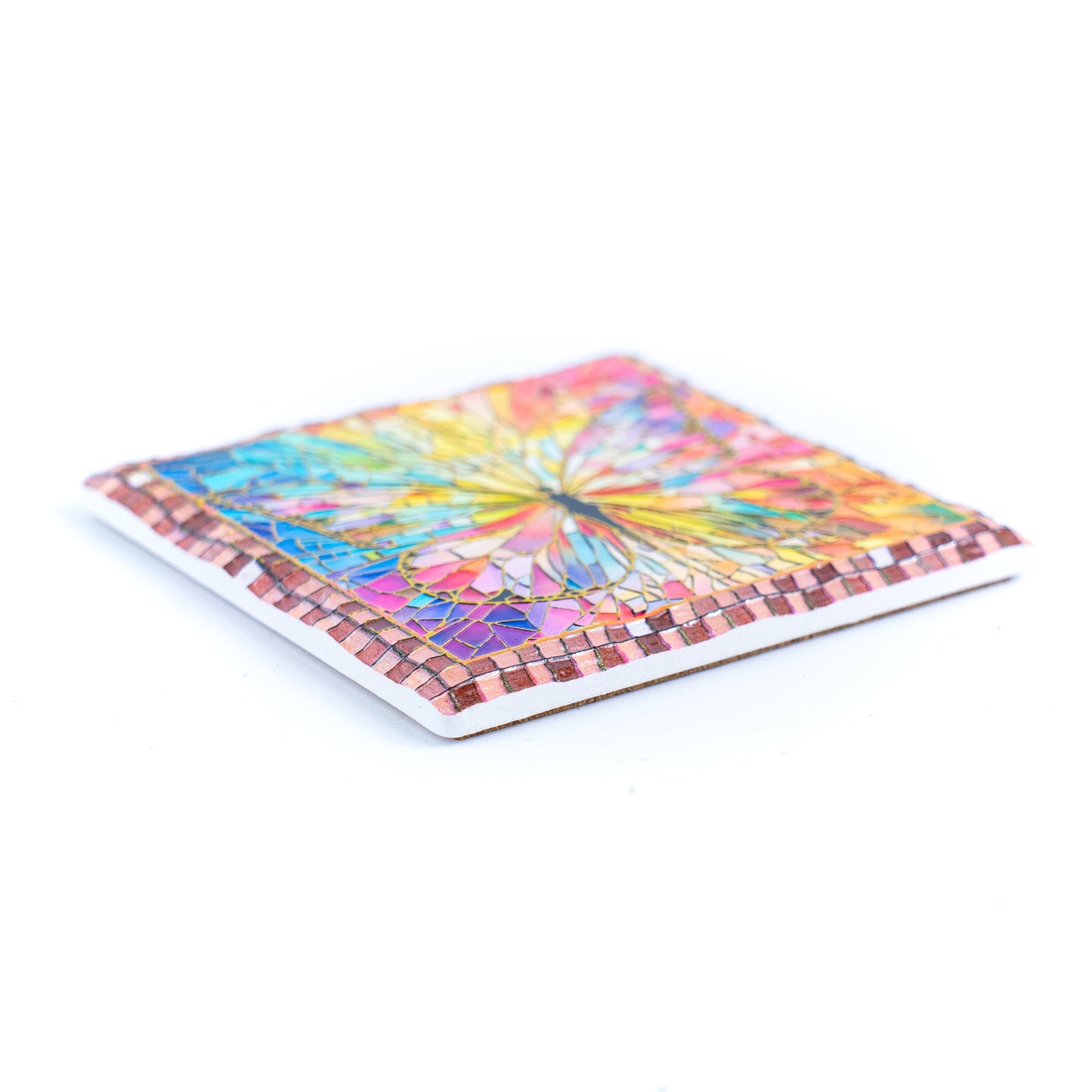 Embossed Ceramic Tile Coasters with Cork Backing – Butterfly Design L-1136-12 (12units)