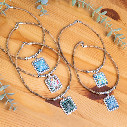 Portuguese Cork Necklace · Azulejos Tile Art Design N-175-MIX-5