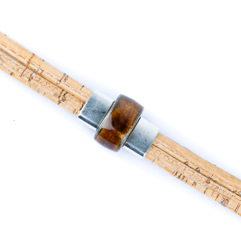 5mm flat natural color cork wire and colorful ceramic beads handmade women&