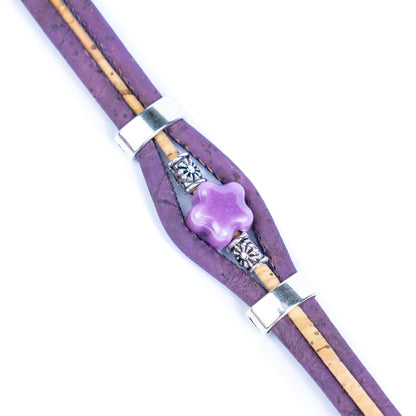 Two-color cork line ceramic flower bead bracelet  BR-097-MIX-5