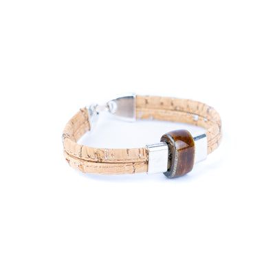 5mm flat natural color cork wire and colorful ceramic beads handmade women's bracelet BR-452-MIX-6