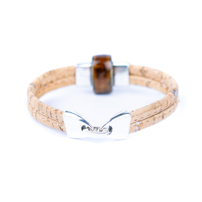 5mm flat natural color cork wire and colorful ceramic beads handmade women's bracelet BR-452-MIX-6