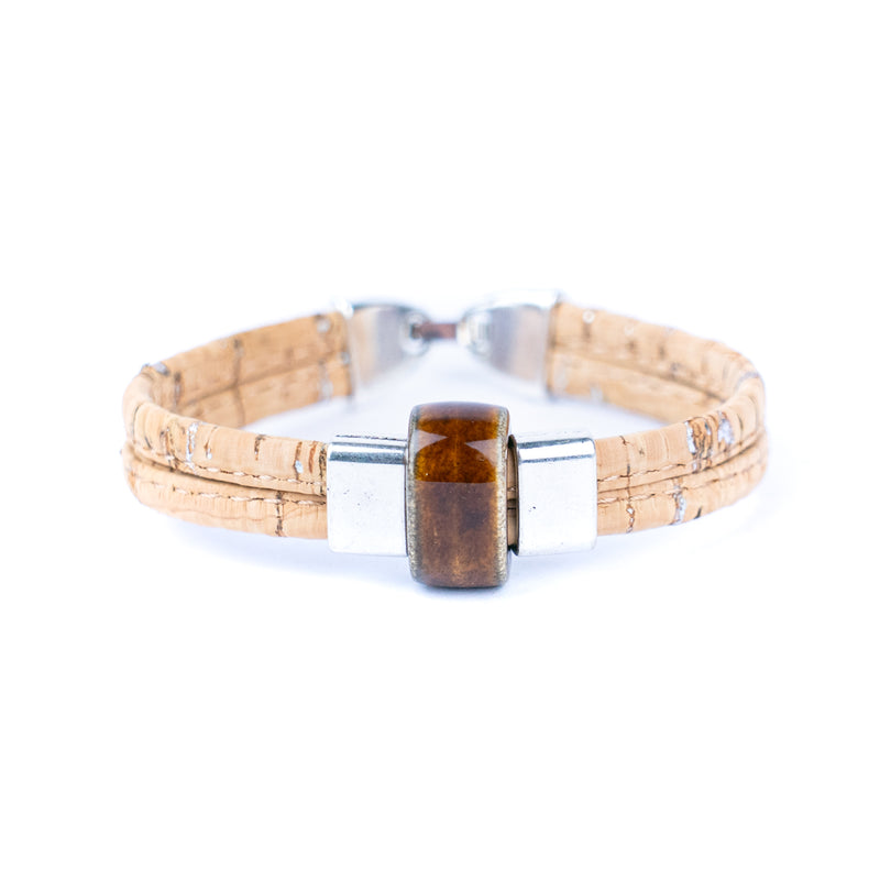 5mm flat natural color cork wire and colorful ceramic beads handmade women&