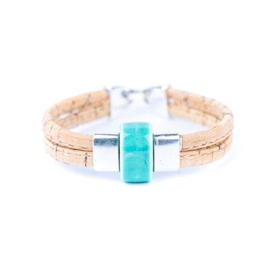 5mm flat natural color cork wire and colorful ceramic beads handmade women's bracelet BR-452-MIX-6
