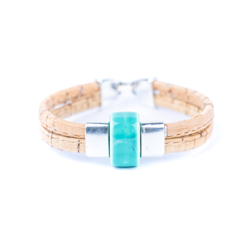 5mm flat natural color cork wire and colorful ceramic beads handmade women&