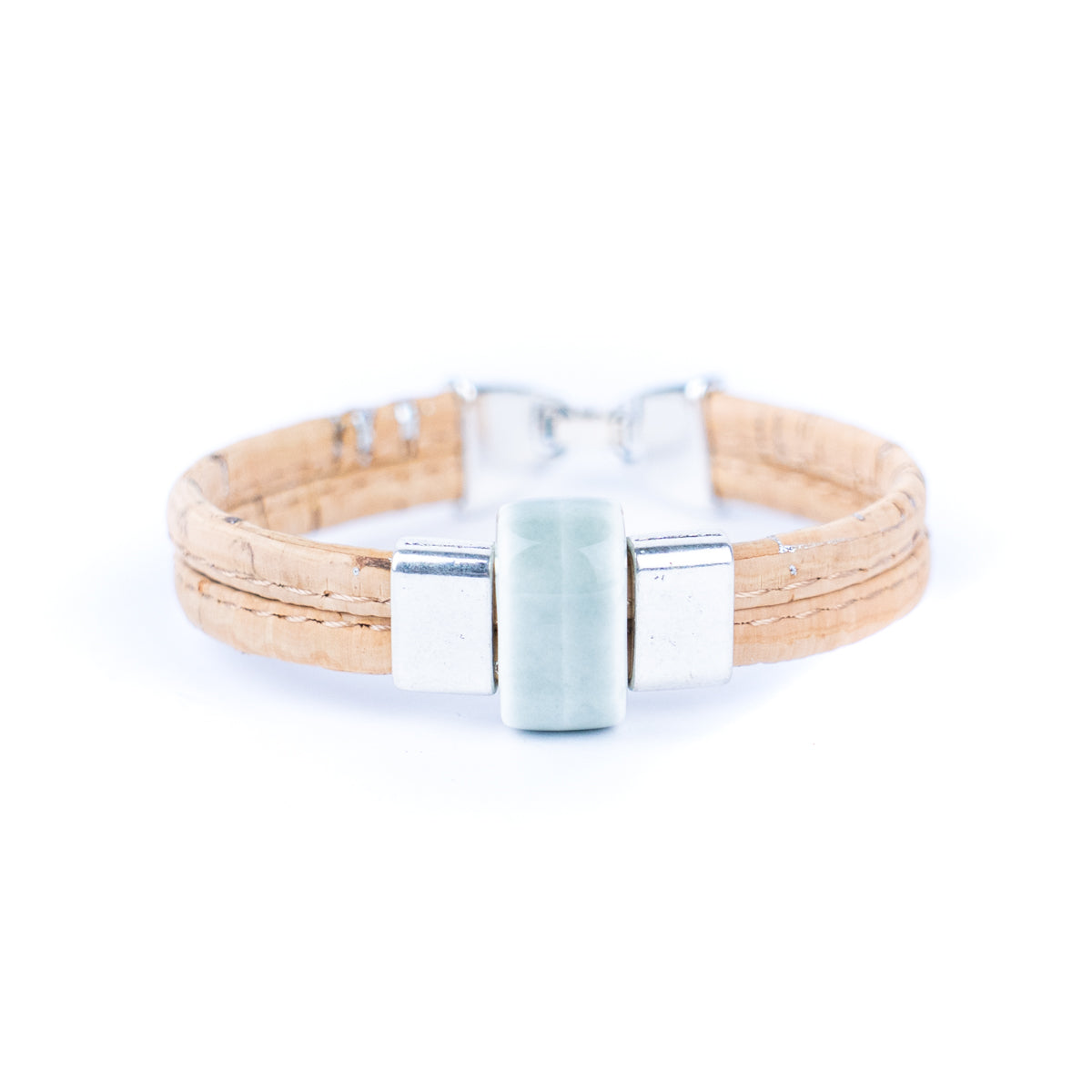 5mm flat natural color cork wire and colorful ceramic beads handmade women's bracelet BR-452-MIX-6